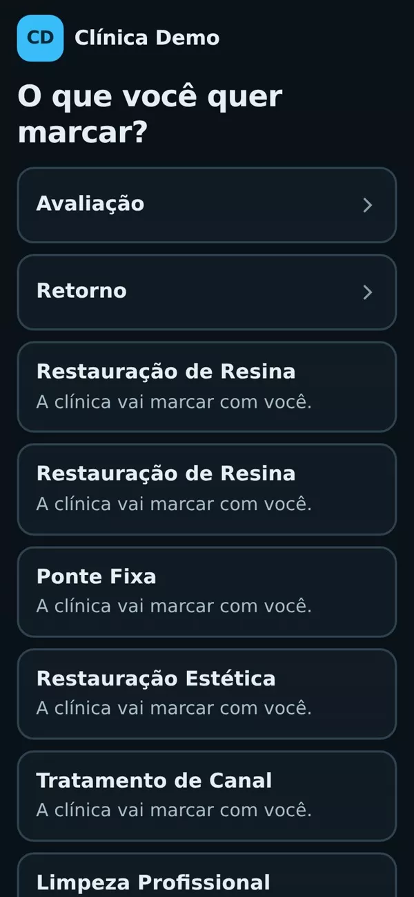 Tela real do portal: o que você quer marcar?
