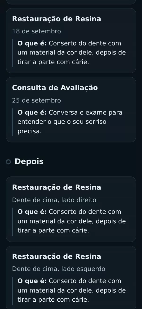 Tela real do portal: o tratamento, com o que é cada procedimento